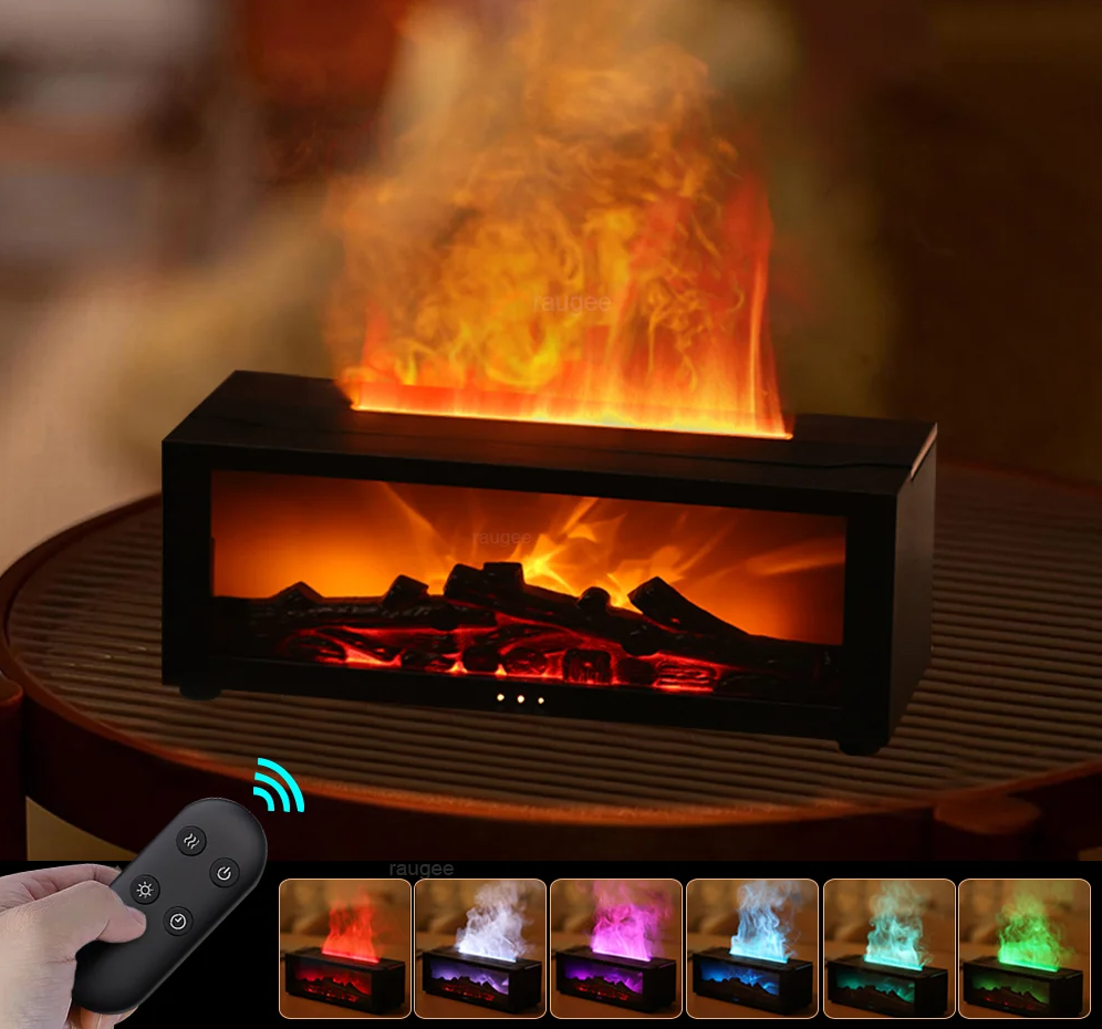 Umidificator cu Aromaterapie și Efect de Flacără LED