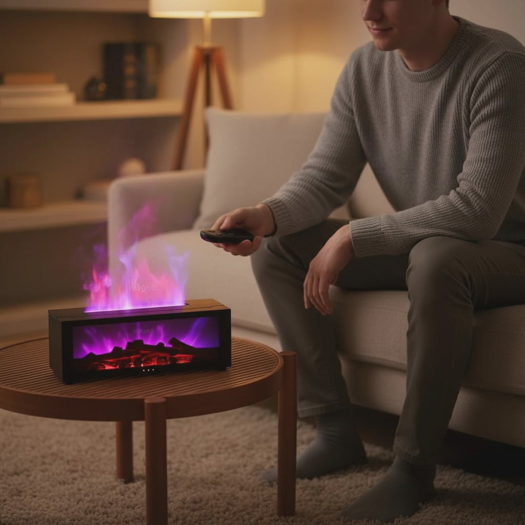 Umidificator cu Aromaterapie și Efect de Flacără LED